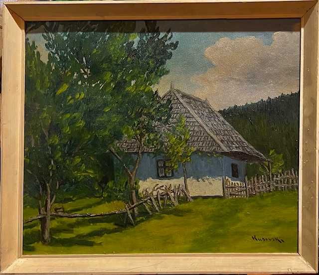 *Casa taraneasca* Tablou VECHI, ulei/carton, semn KUSOVSKI, 50x42cm+R