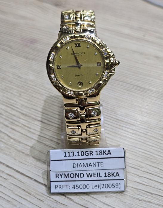 Ceas aur 18ka, Raymond Weil, dama, diamante