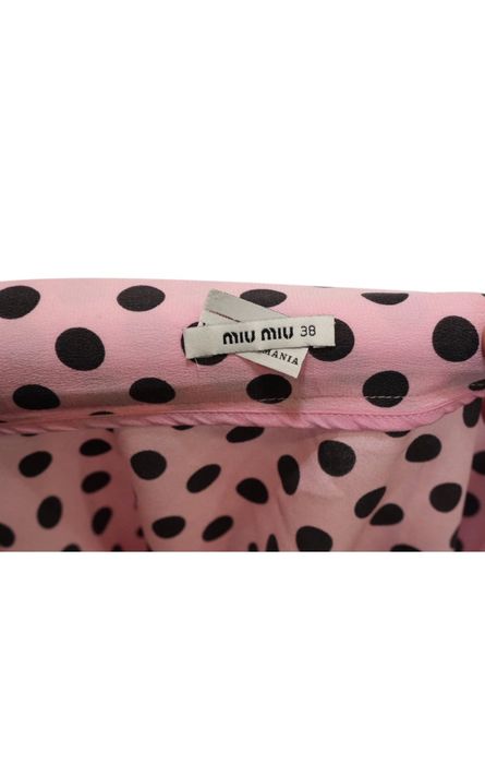 Fustă mini roz din mătase cu buline