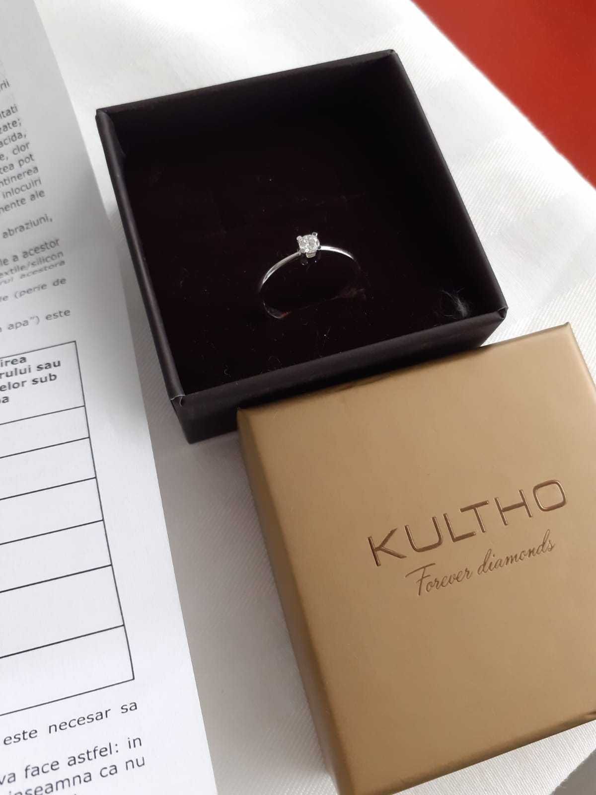 Inel de logodna 54 aur alb 14Kt [585] cu diamant D 0.15 NOU Kultho