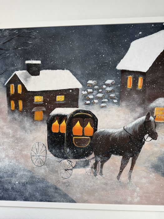 Tablou peisaj de iarna pictat in acrilic