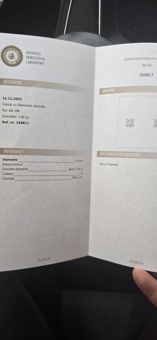 Cercei 18k diamante 0.76 ct vvs