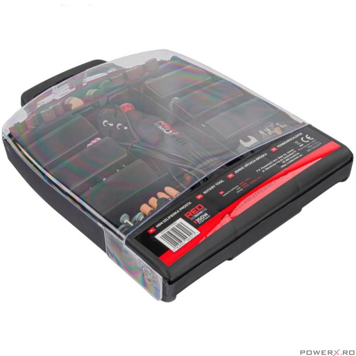 Mini polizor drept cu maner, putere 350 W, 300 piese, Red Technic