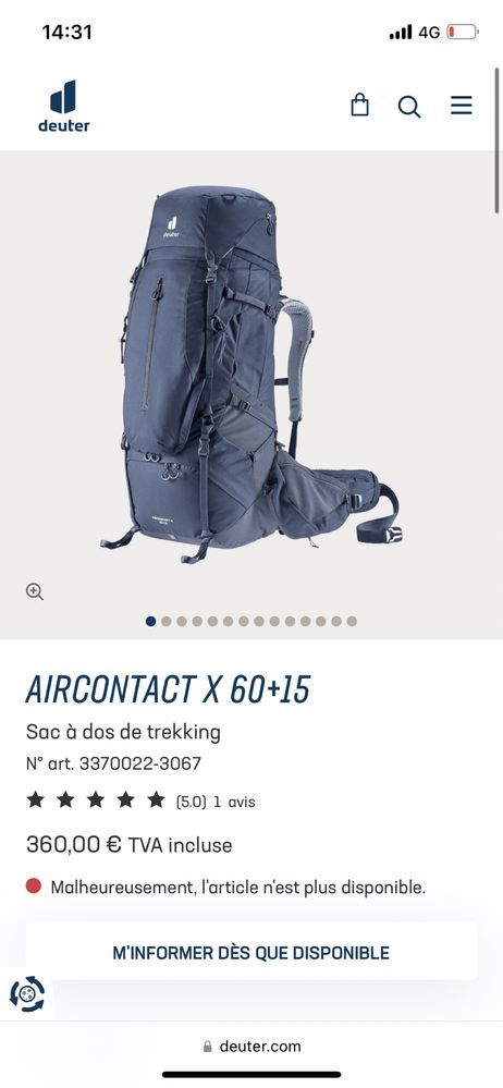 Vând Rucsac Deuter AIRCONTACT X 60+15 (Nou, Folosit o Singură Dată)