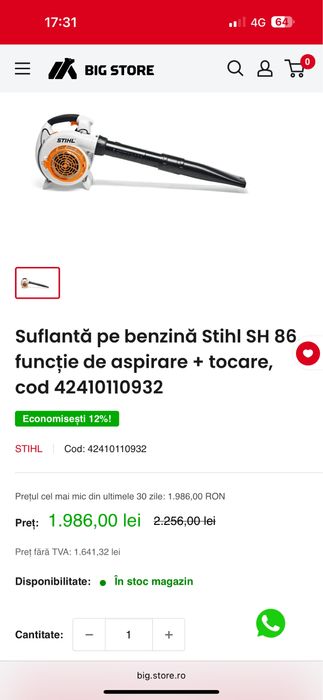 Suflantă pe benzină Stihl SH 86,