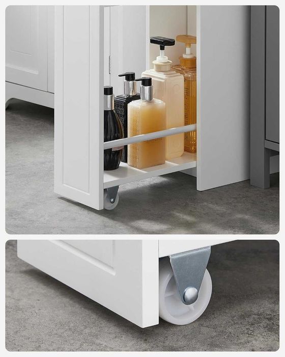 Шкаф за баня Тесен за тоалетна хартия Тоалетен с чекмеджета Стоящ Бял