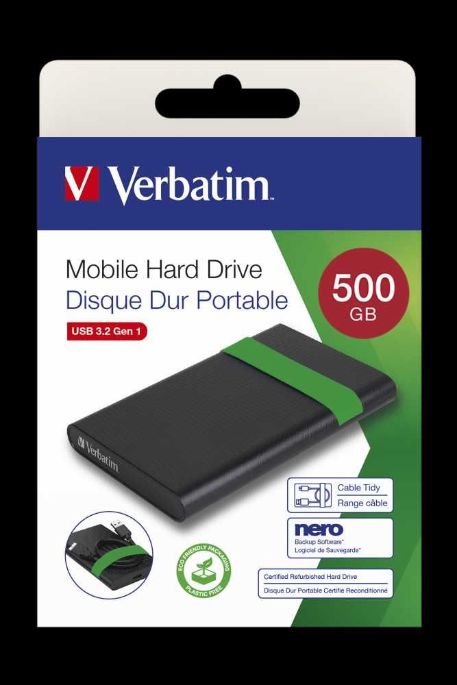 Преносим твърд диск Verbatim Mobile Hard Drive с капацитет 500 GB.