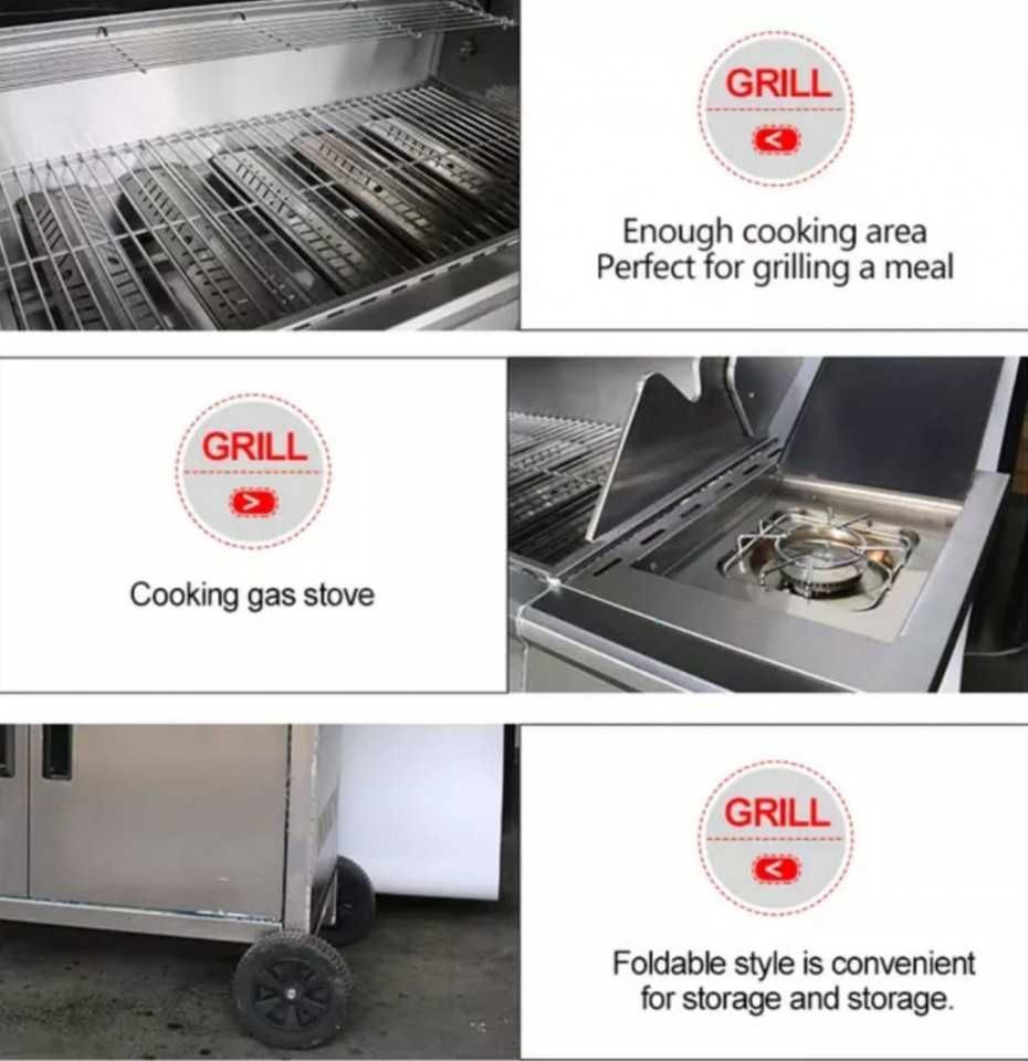 Gratar - BBQ3, 5+1 zone de gatit ,gaz, termometru, otel inoxidabil