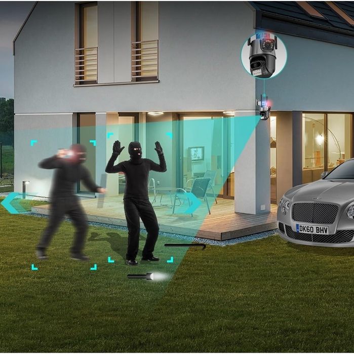Camera Supraveghere Exterior Dubla, UHD, Rotativa, Wifi, Wireless