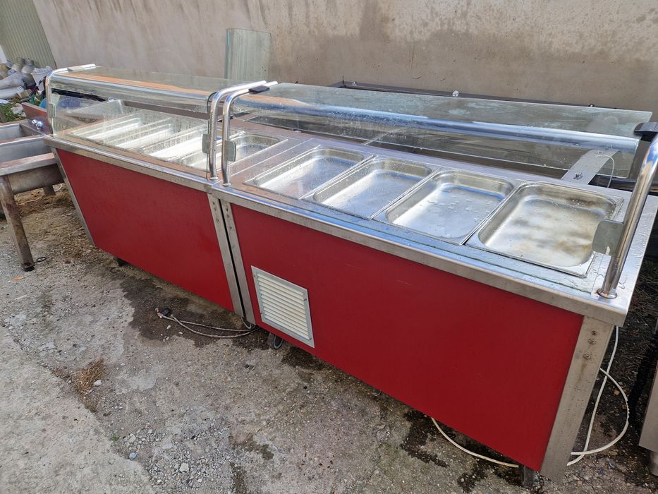Vitrina rece sau calda, expunere, cu banc, inox