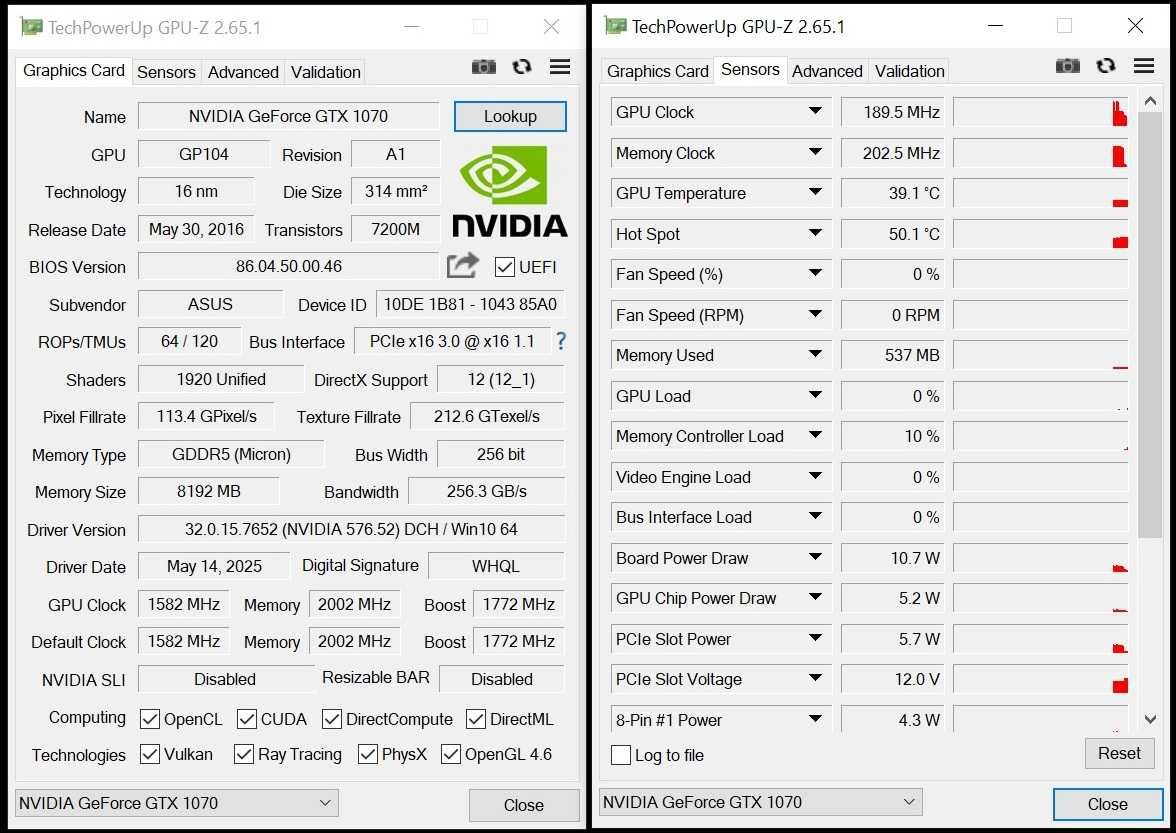 ТОП състояние Видео карта GPU ASUS DUAL GTX 1070 OC 8GB DP/HDMI/DVI