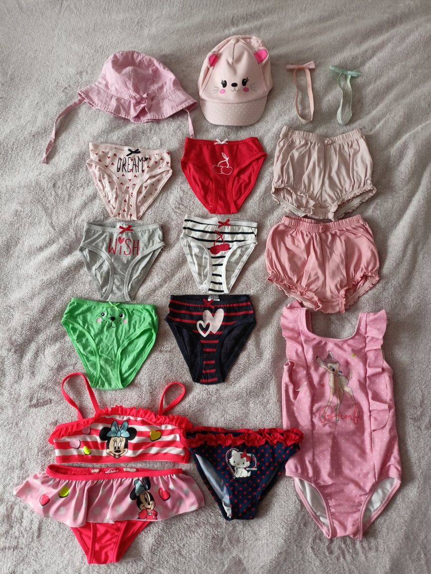 Lot costume baie 2/3 ani fetite, set chiloți noi, palarii