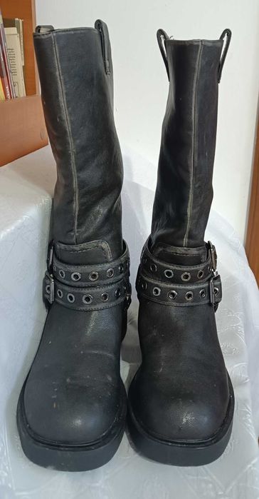 Cizme biker, femei, BERSHKA (piele, mărimea 39)