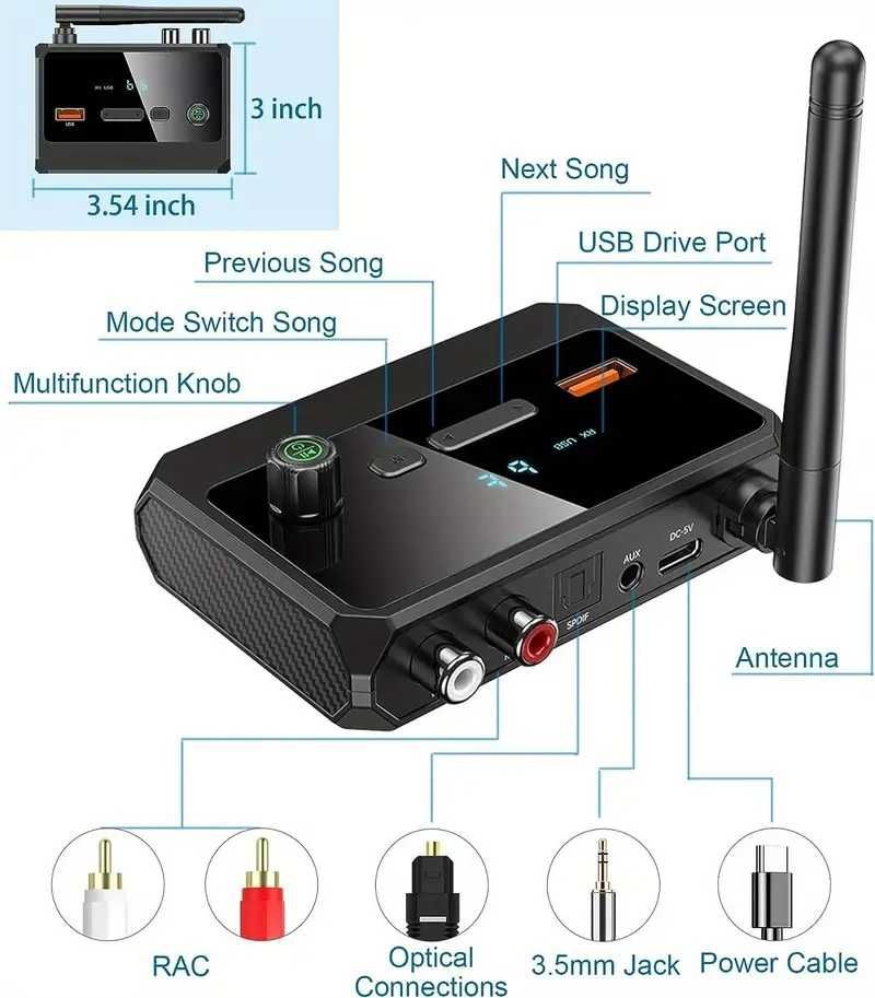 Беспроводной аудио-адаптер Bluetooth 5.3/Micro SD/USB