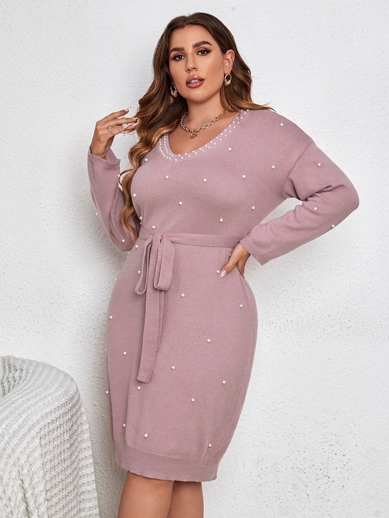 Rochie tricot cu perle superbă xl