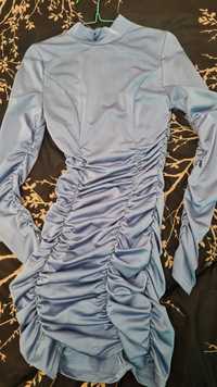 Еластична къса дамска рокля в светло синьо размер С