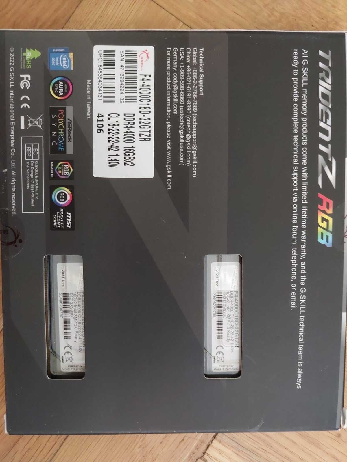 32GB DDR4 4000, 3866Mhz G.Skill TridentZ RGB, CL18 RAM памет