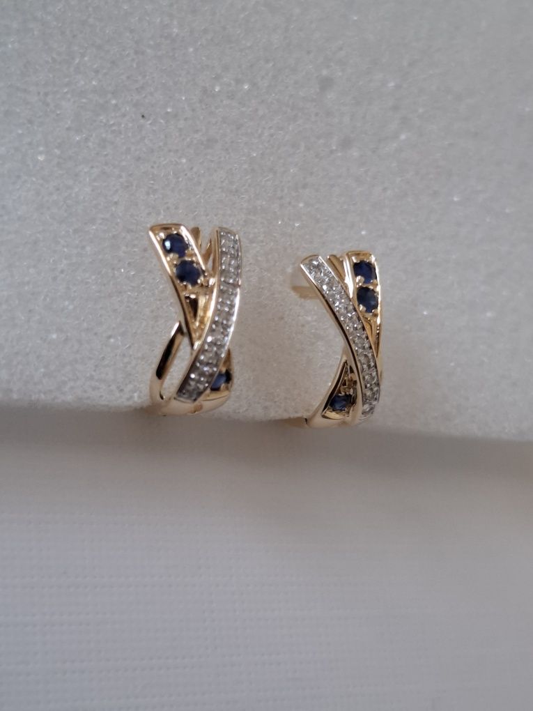 Cercei aur 14k diamante si safire