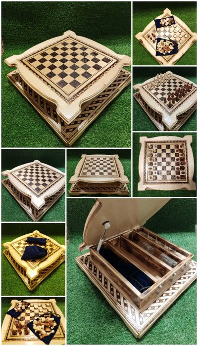 Элитные деревянные  шахматы ручной работы с ящиком для хранения фигур.