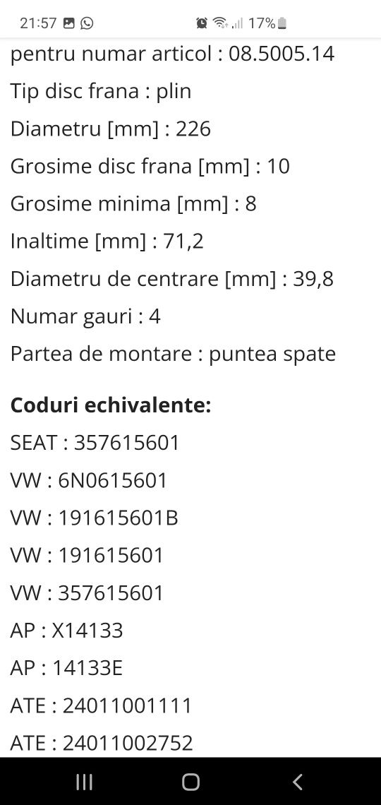 Disc frana vw seat