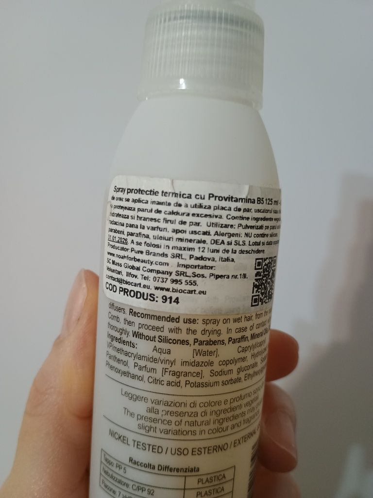 Spray protectie termica par Provitamina B5 (5.14), 125 ml, Noah