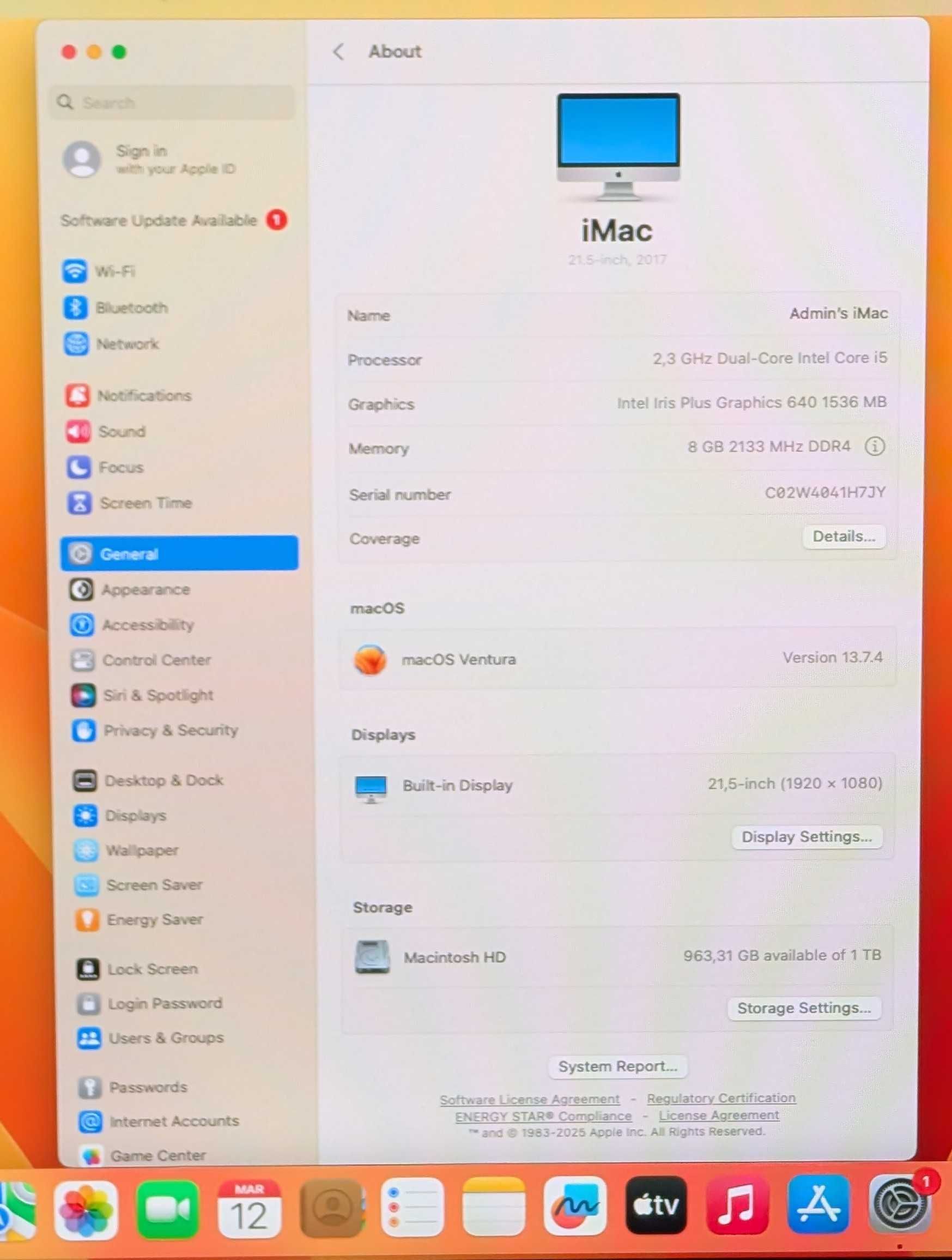 Apple iMac 21.5" Mid 2017 intel Core i5 2.3 GHz 8GB RAM