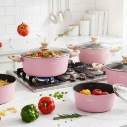 Cheffinger - Розов комплект тенджери, с мраморно покритие, здравословн