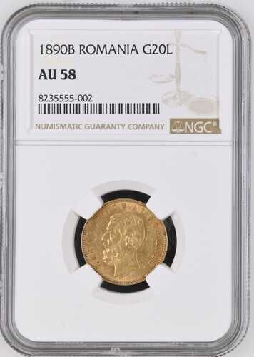 Moneda AUR 20 lei 1883 si 20 lei 1890 AU58, certificata, gradata NGC.