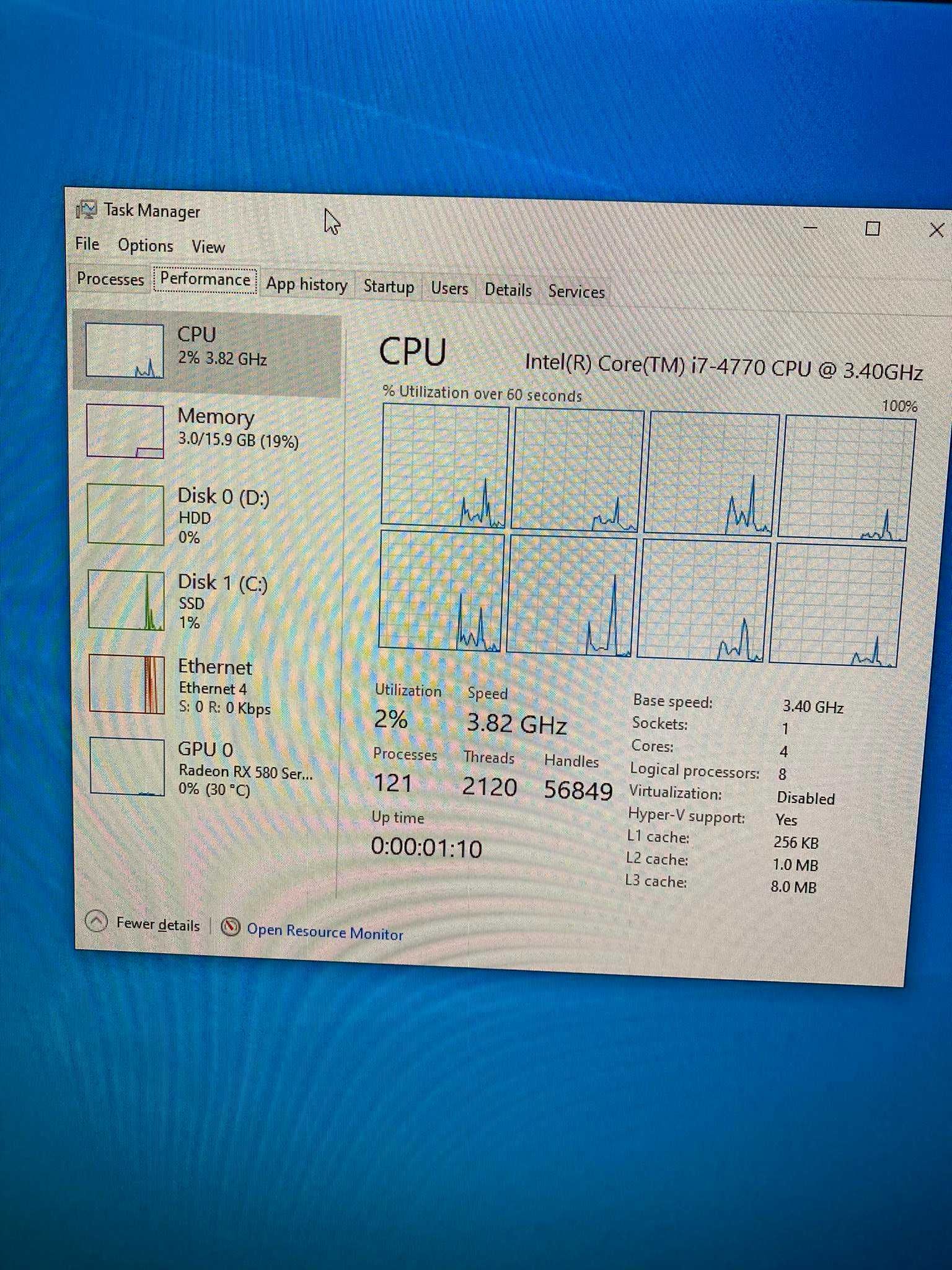 Геймърски Intel I7 4770, 16GB RAM,RX 580,256gb ssd/1TB HDD