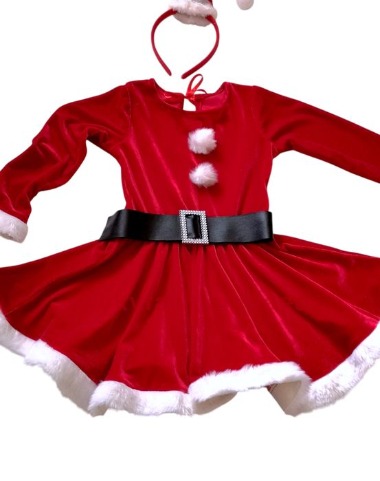 Rochiță roșie catifea Craciunita  2,3,4,5, 6ani costum craciun made î