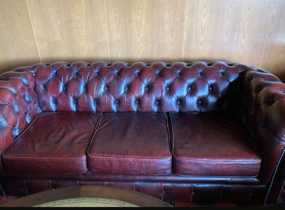 Честърфийлд диван естествена кожа chesterfield Бордо