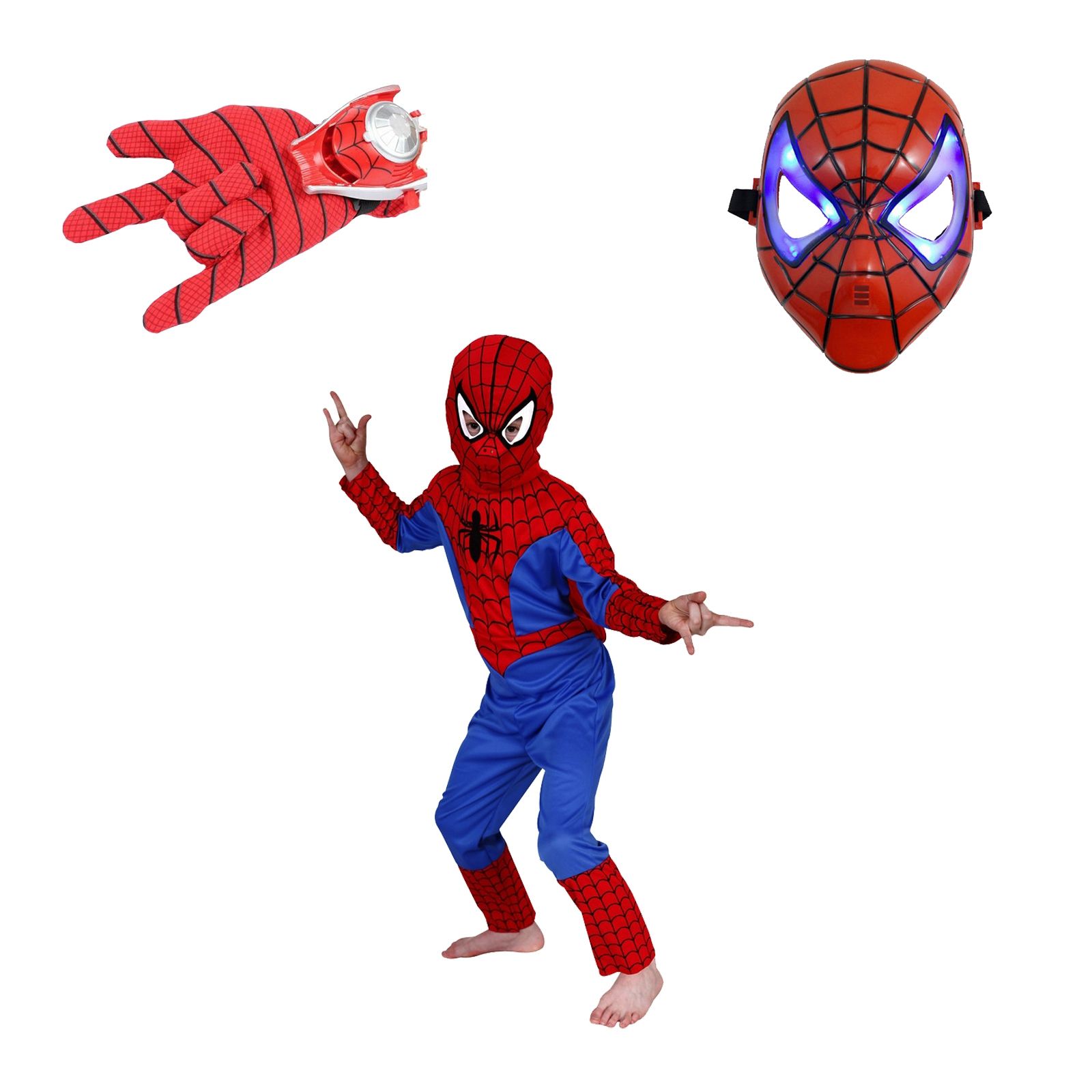 Set costum Spiderman marimea M, masca LED si manusa cu lansator