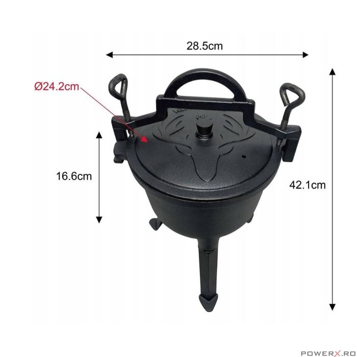 Ceaun din fonta emailata cu picioare si capac, 4litri, negru, Kinghoff