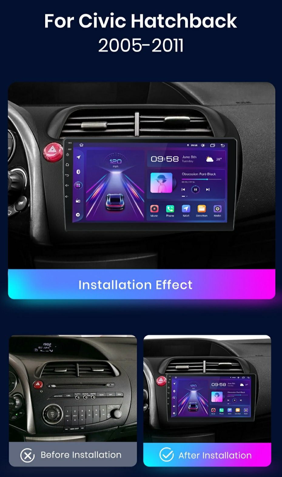 Navigatie Android dedicata HONDA Civic Hatchback (2005-2011).