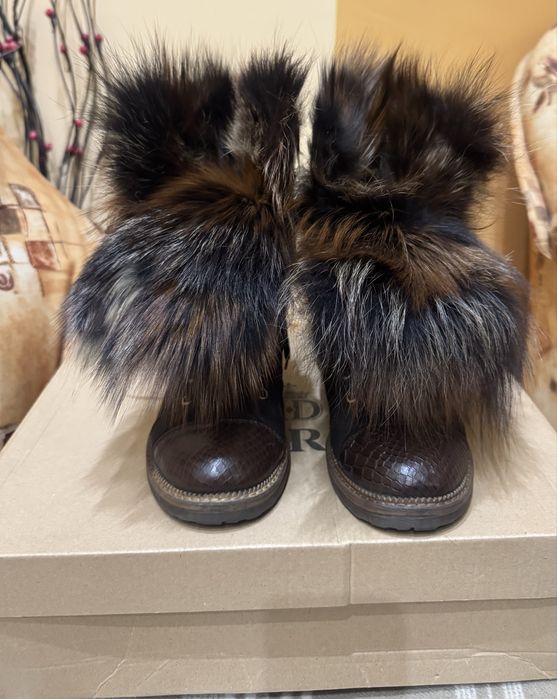 Дамски боти Daris от естествена  кожа и пух