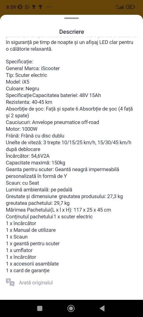 Vând trotineta electrica Iscooter X5
