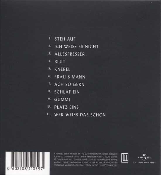CD LINDEMANN (from Rammstein) - F & M 2019 Digipak Standard Edition