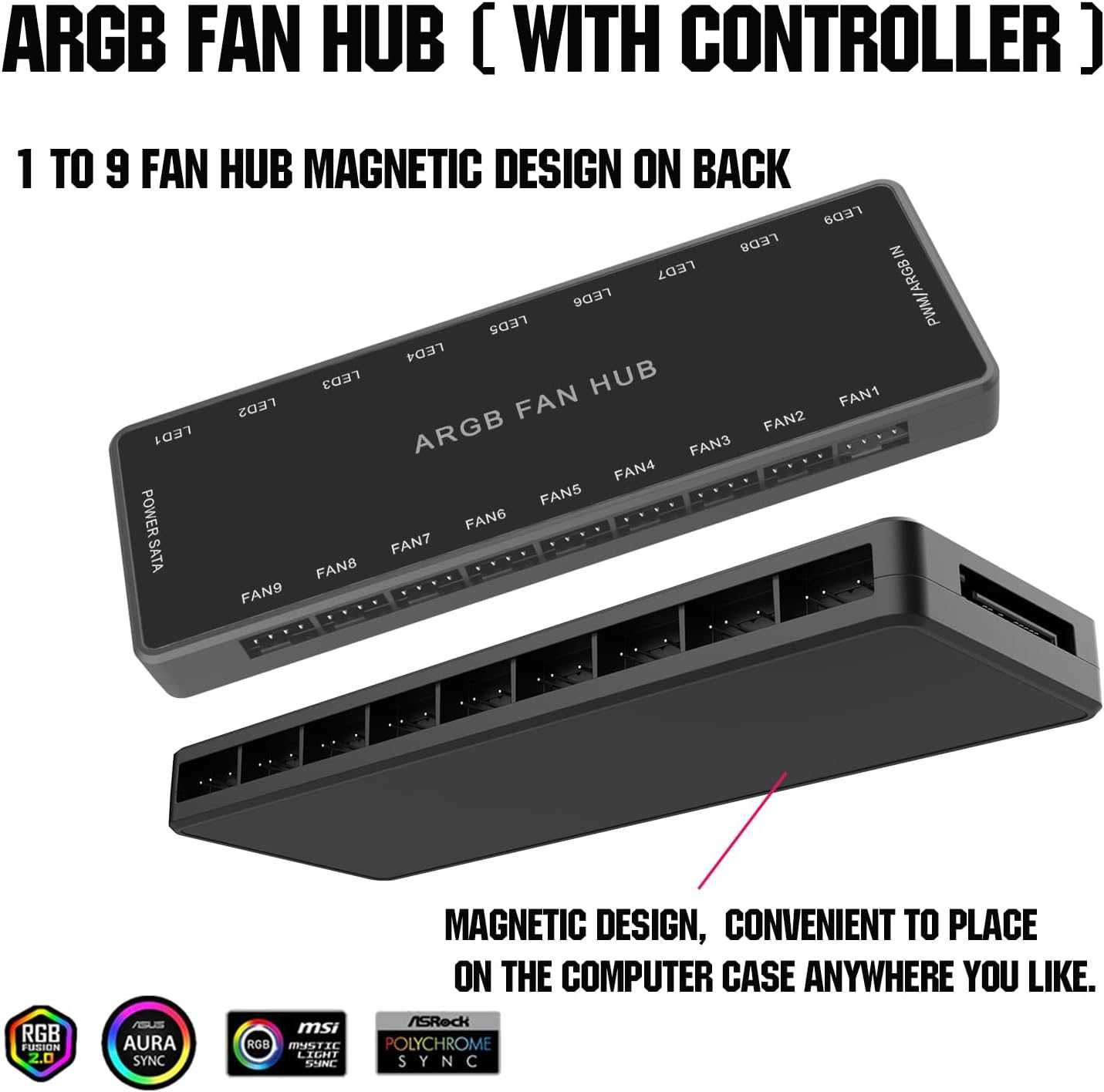 Fan Hub Controller ARGB PWM PC LF-99 5V 3Pin 12V 4Pin 2 în 1 Magnetic