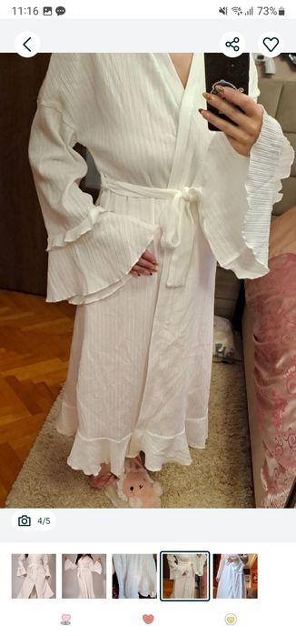 Halat dama nou halat de casa alb cu volane lung halat bumbac