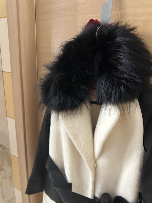 Palton blana combinat cu piele