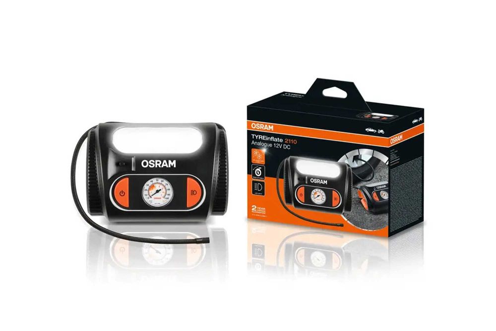 Компресор Osram за гуми с аналогов манометър и лампа, 6.9 bar,12V,85dB