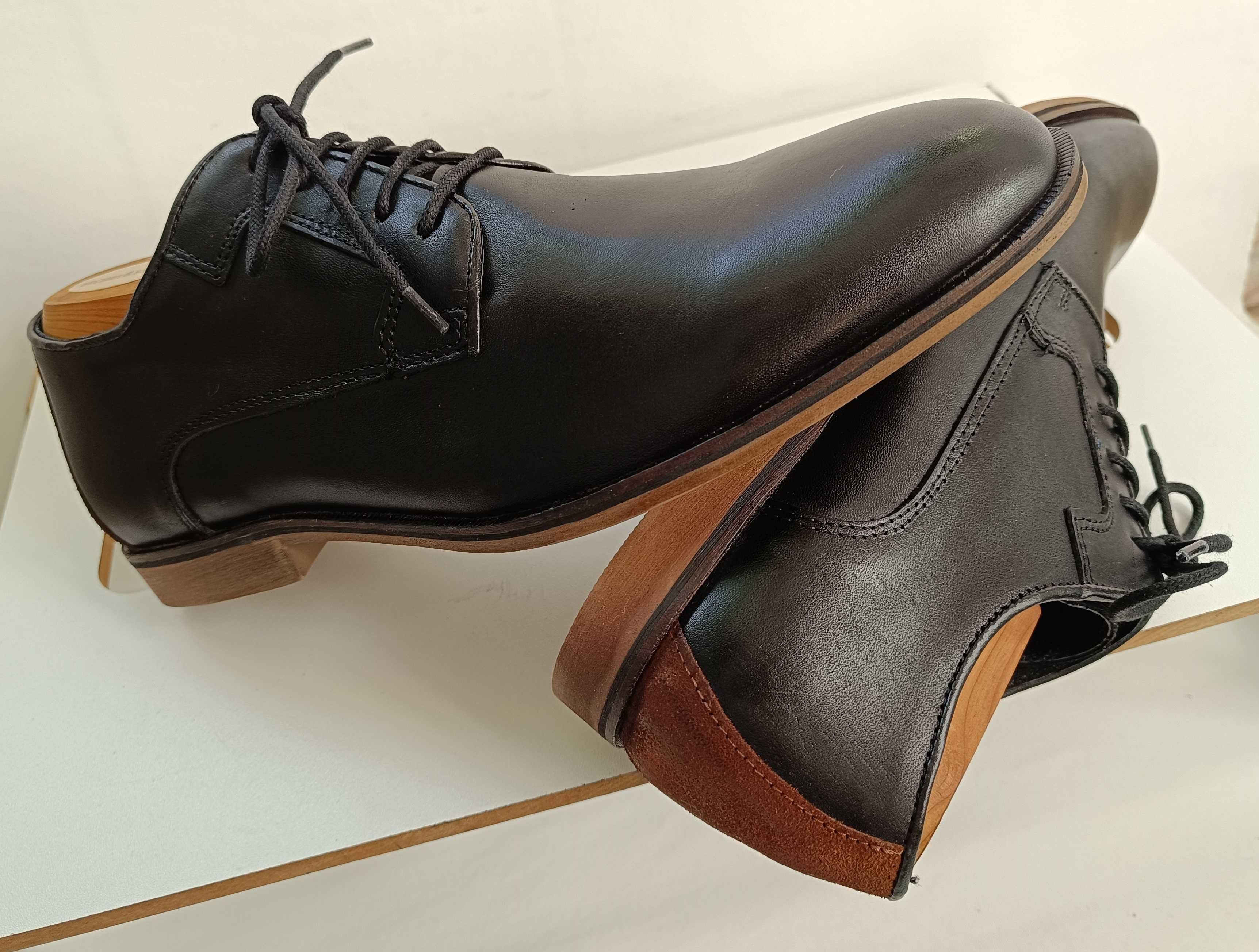 Pantofi derby 40 plain toe premium Minelli Paris NOI piele naturala
