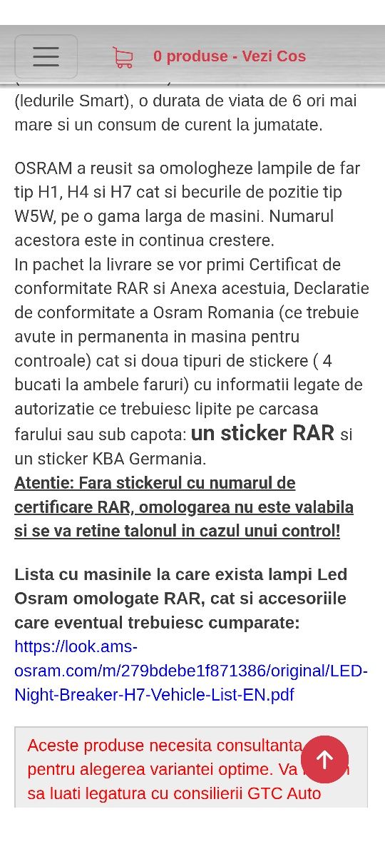 Led Osram cu Omologare RAR SM 330% mai multa lumină H7.