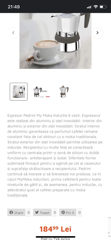 Espresor Pedrini My Moka Inductie 6 Cesti