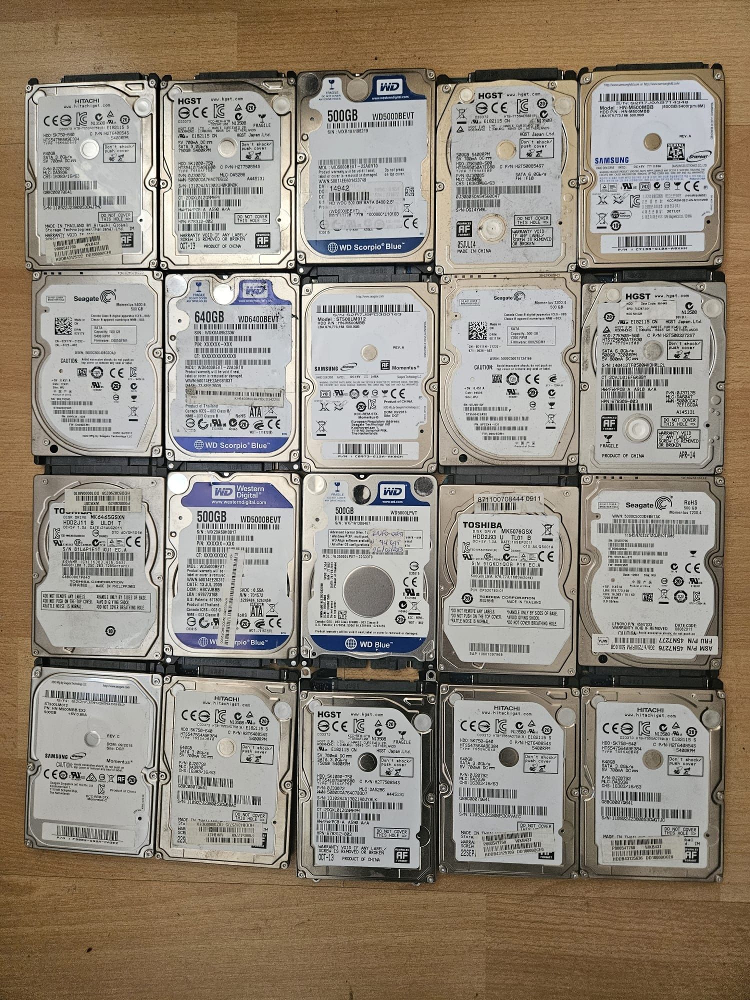 Lot 20 de hard-disk de laptop 500gb, 640gb ,750gb 100% viata