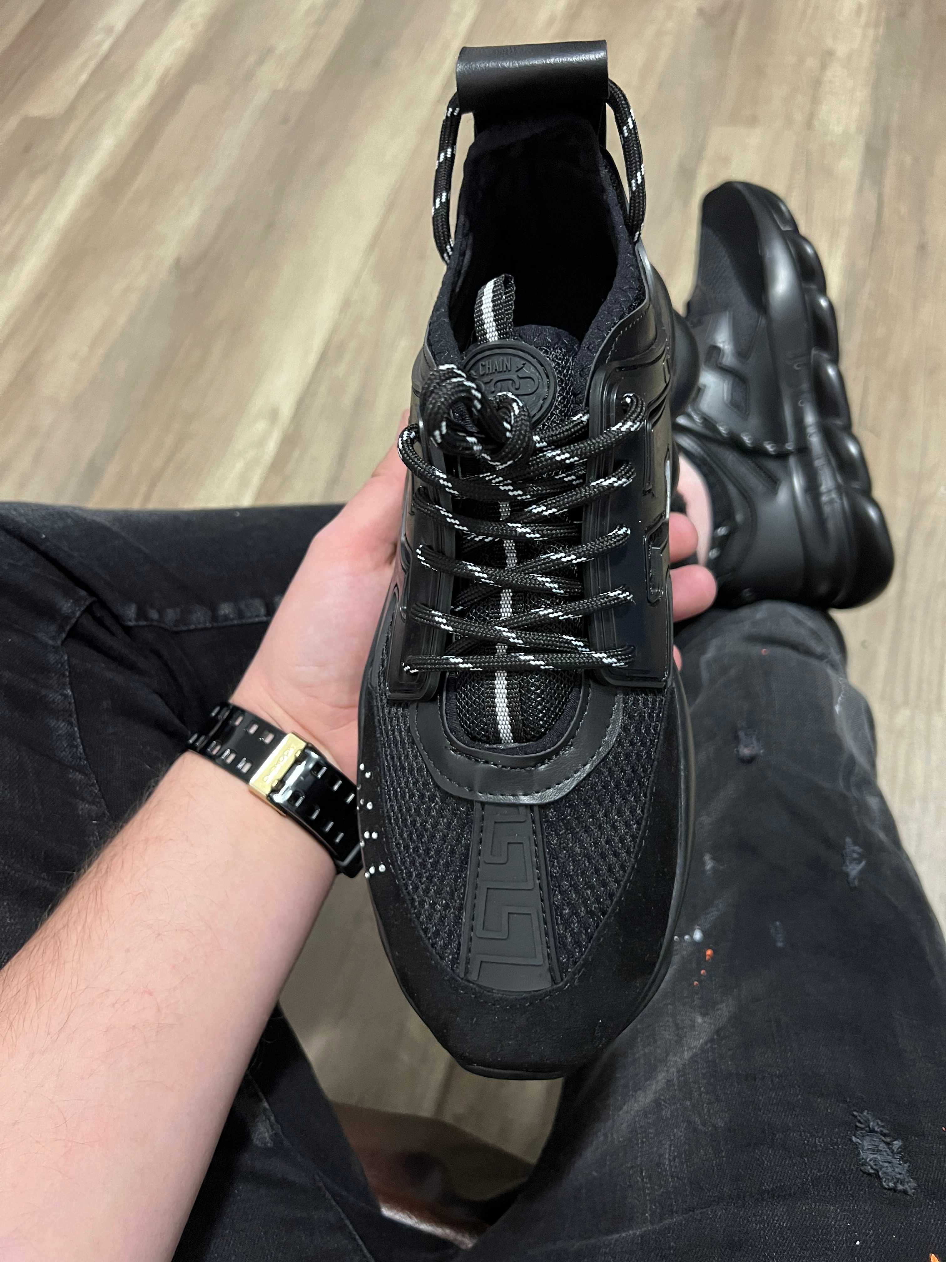 Adidasi Unisex Versace Chain Reaction Full Negru!