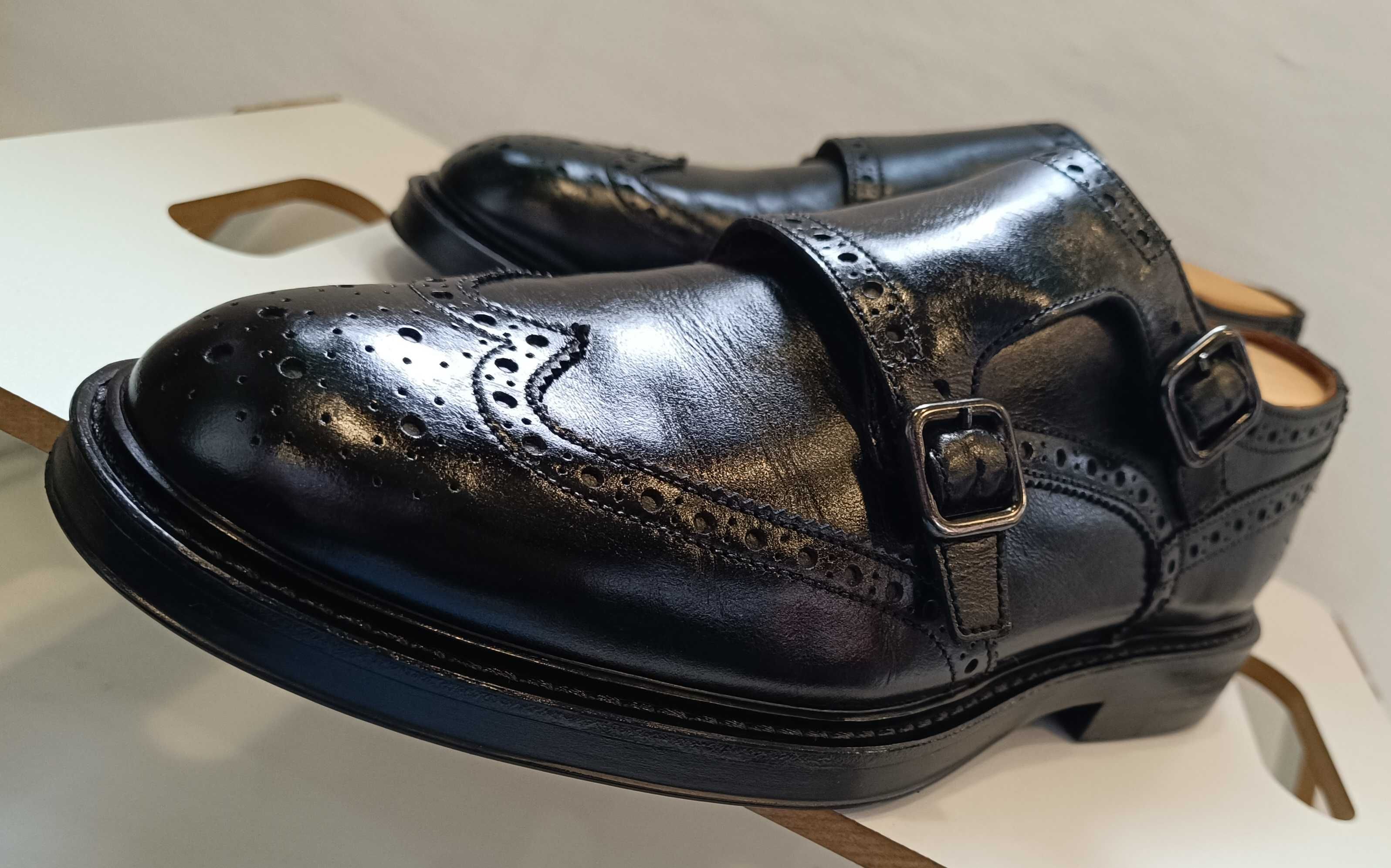 Pantofi monk 42.5 43 brogue premium FRAU piele naturala moale