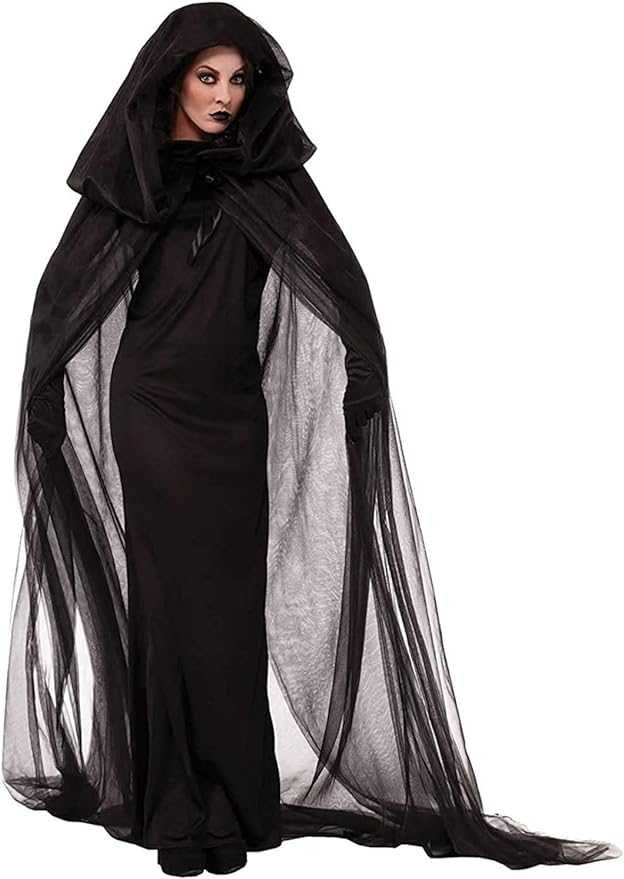 Costum carnaval ,rochie lungă de vampir cu glugă , marime L , XL,2XL