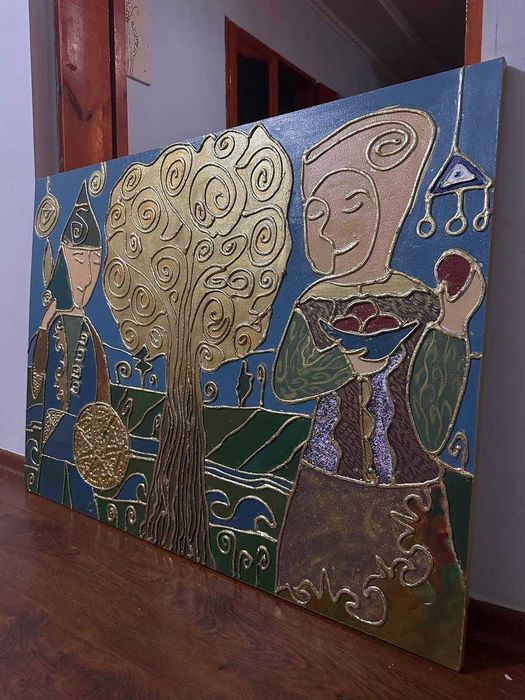 Подарок на новоселье — большая картина в Этно стиле Ручная работа