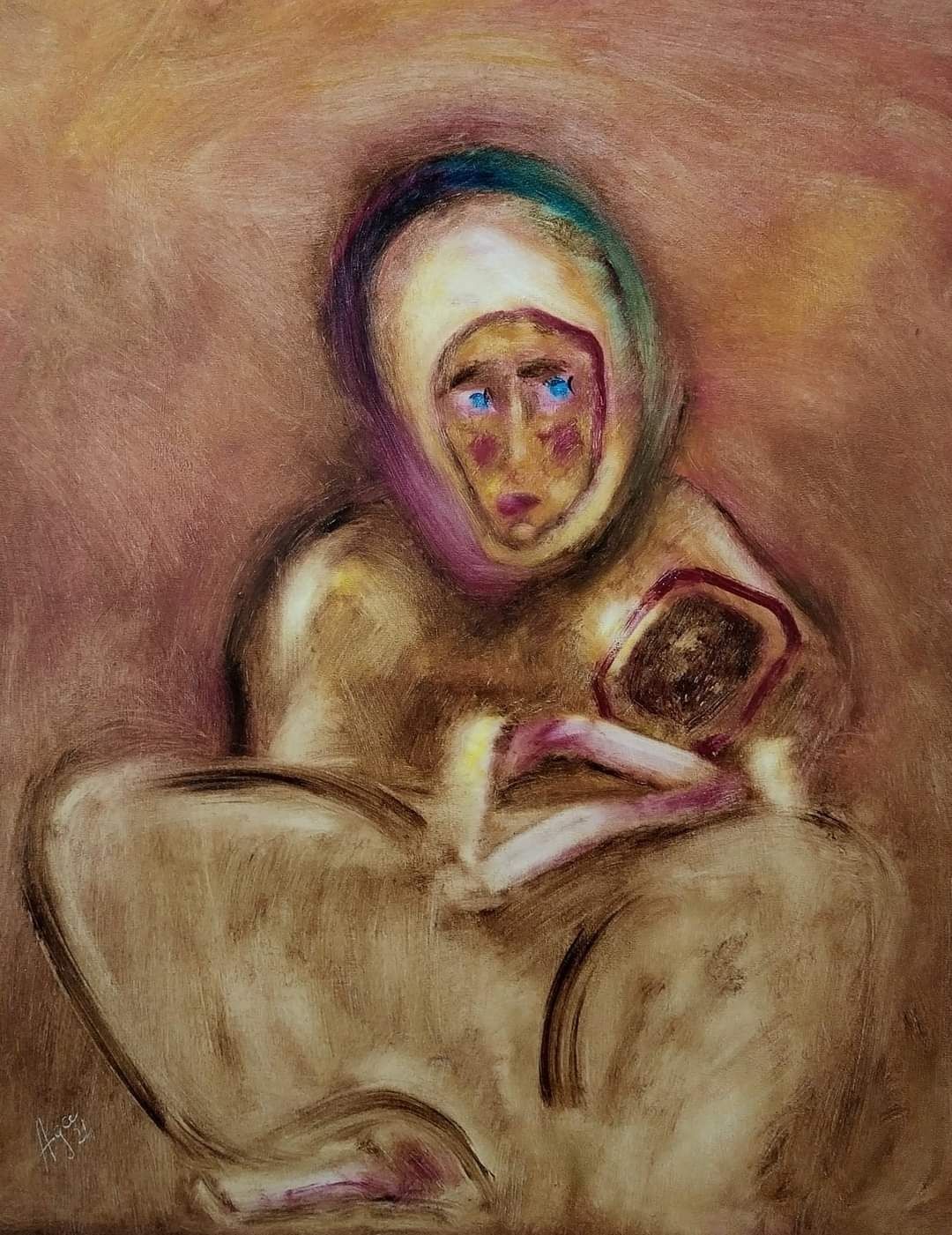 Femeie alăptand, tablou in Ulei